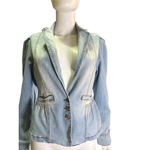 Curve Appeal Light Wash Denim Blazer Jacket Womens Medium Recycled Material NWT